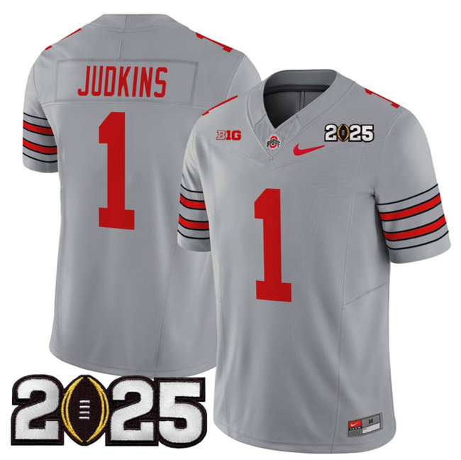 Men Ohio State Buckeyes #1 Quinshon Judkins Grey 2025 CFP Final Patch F.U.S.E. Vapor Limited Stitched NCAA Jersey->ncaa teams->NCAA Jersey